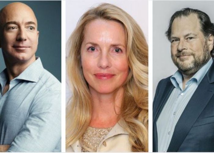 Jeff Bezos, Laurene Powell y Marc Benioff