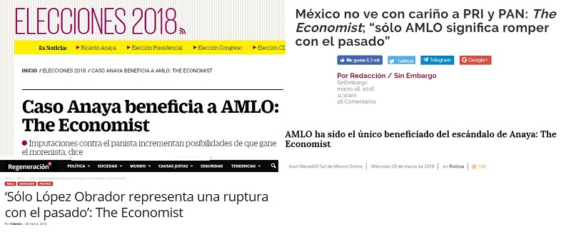 Encabezados de la prensa mexicana citando a the economist