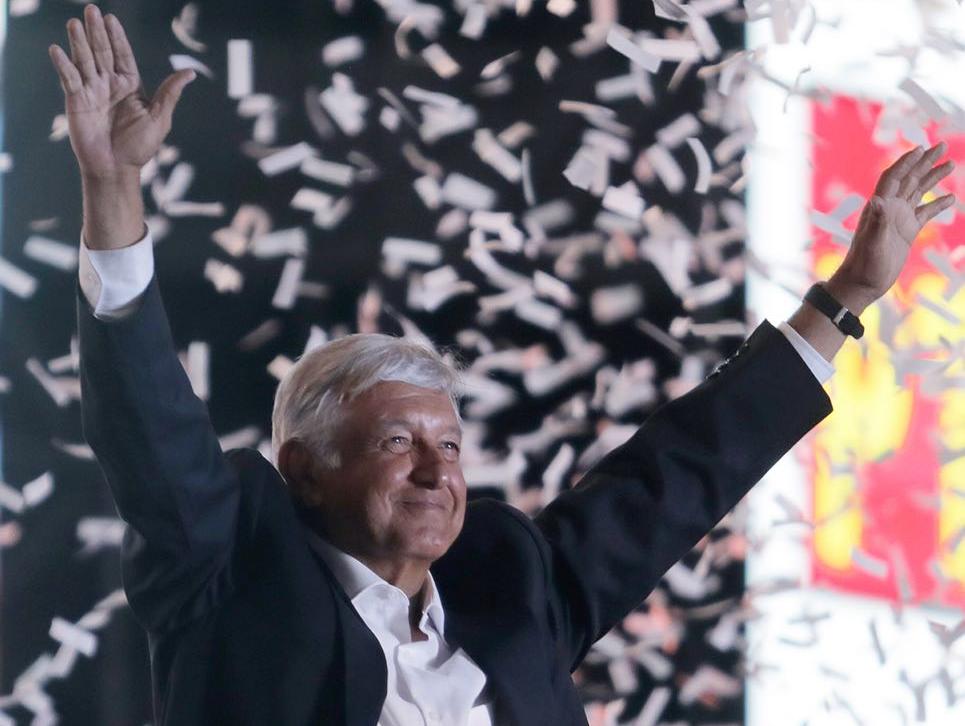 López Obrador en una manifestación por su triunfo electoral el primero de julio de 2018.