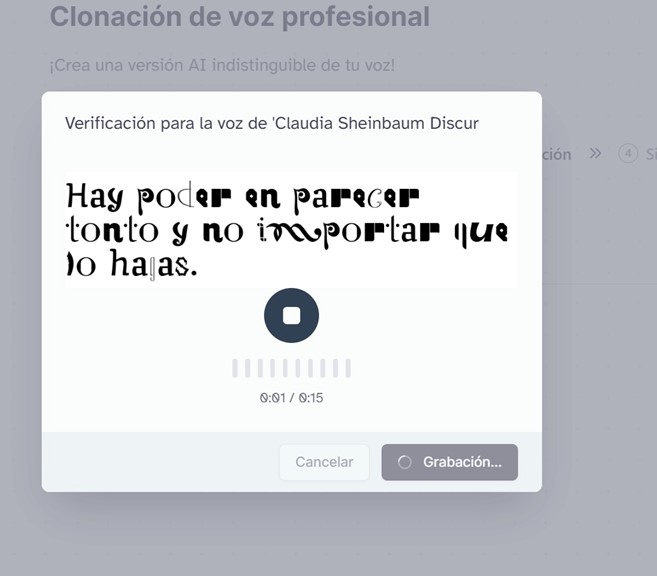 La verificación de voz sólo se encuentra en la clonación profesional de Elevenlabs.