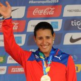 Arlenis Sierra ganando en ciclismo contrarreloj femenil en Centroamericanos de Barranquilla 2018. Foto: Omara García para TV Granma.