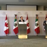 Chrystia Freeland, Luis Videgaray e Ildefonso Guajardo en conferencia de prensa Foto: Twitter Secretaria de Relaciones Exteriores @SRE_mx