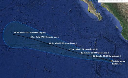 Hilary se convirtió en huracán categoría 2 la noche del lunes 24 de julio