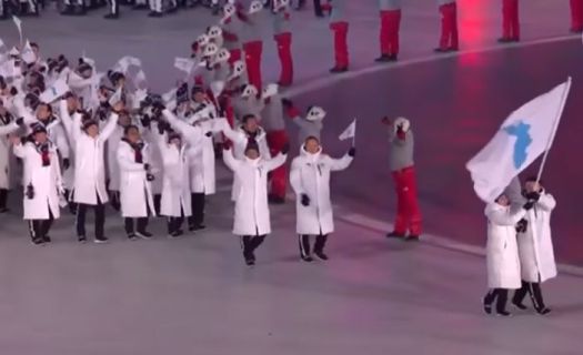 Las dos Coreas desfilando juntas bajo una misma bandera en la inauguración de los juegos de invierno.