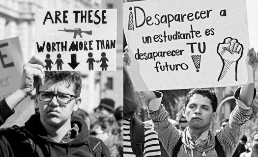 En Guadalajara se marchó por encontrar a los estudiantes desaparecidos y en Washington por protegerlos de las armas