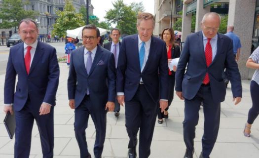 Reunión entre Luis Videgaray, Ildefonso Guajardo, Robert Lighthizer y Jesús Seade en Washington el pasado 26 de julio. Foto: Twitter Secretaría de Relaciones Exteriores @SRE_mx