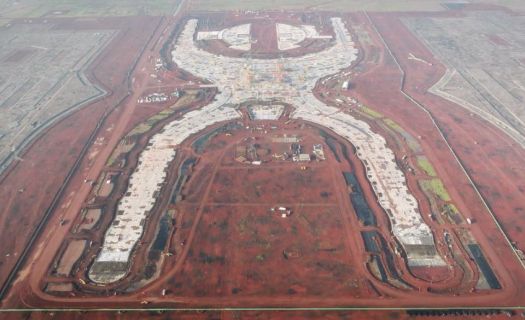 Vista aérea del terreno de Texcoco donde se construye el NAIM. Foto: Santiago Arau.