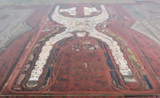 Vista aérea del terreno de Texcoco donde se construye el NAIM. Foto: Santiago Arau.