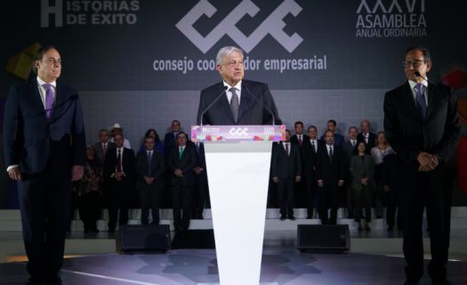 El presidente López Obrador durante la XXVI asamblea anual ordinaria del CCE. (Foto: Presidencia de México)