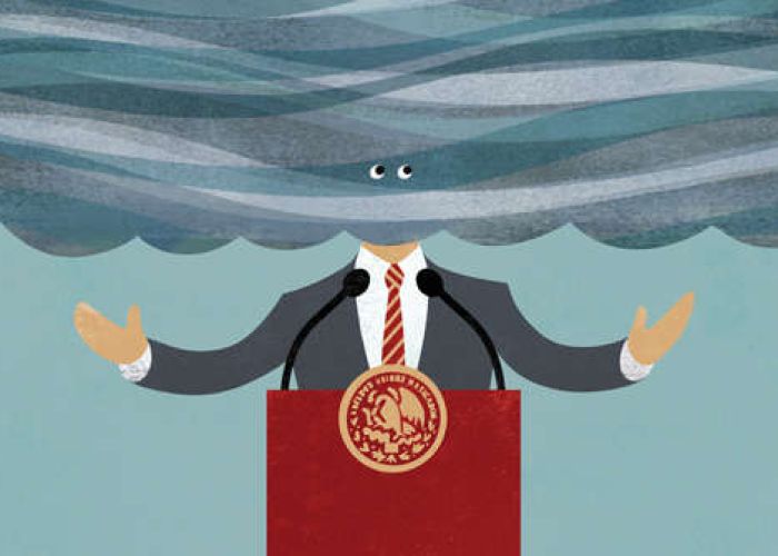 La ilustración que acompaña la columna en The Economist representa a Enrique Peña Nieto enceguecido por una neblina.