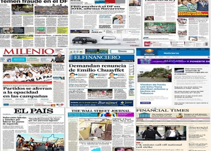 Los principales encabezados en la prensa nacional e internacional del 1 de junio.