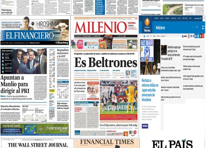 Los principales titulares en la prensa de México y el mundo del 6 de agosto.