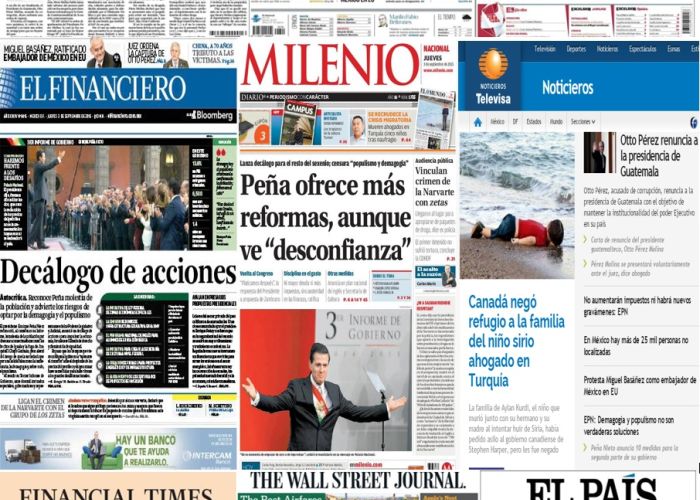 Las portadas en la prensa de México y el mundo del 3 de septiembre.