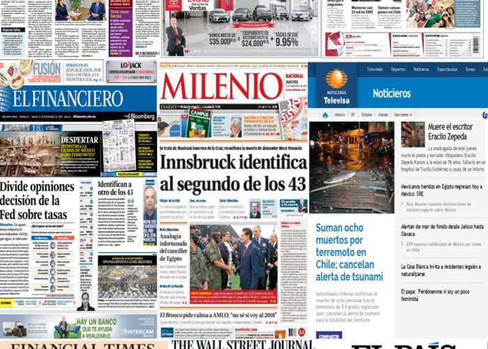 Las principales portadas en la prensa nacional e internacional del 17 de septiembre.