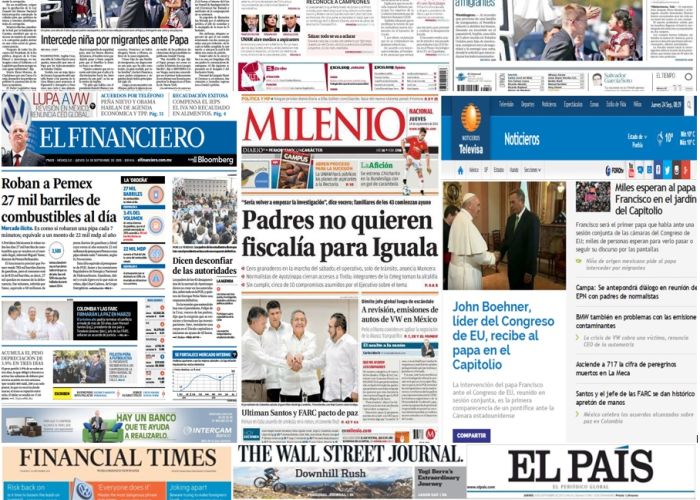 Las principales portadas en la prensa de México y el mundo del 24 de septiembre.