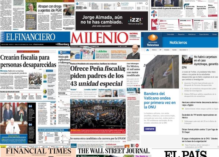 Las principales portadas en la prensa de México y el mundo del 25 de septiembre.