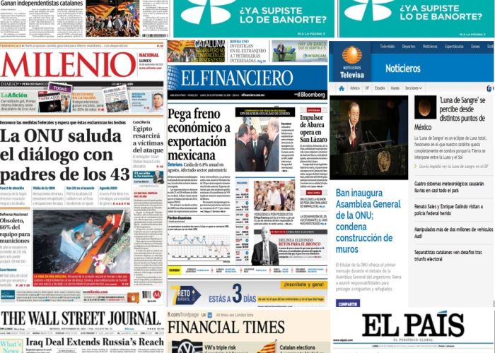 Las principales portadas en la prensa de México y el mundo del 28 de septiembre.