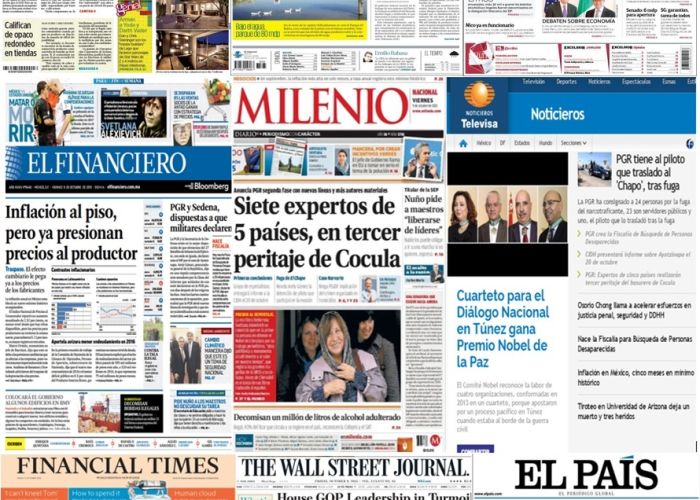 Las principales portadas en la prensa de México y el mundo del 9 de octubre.