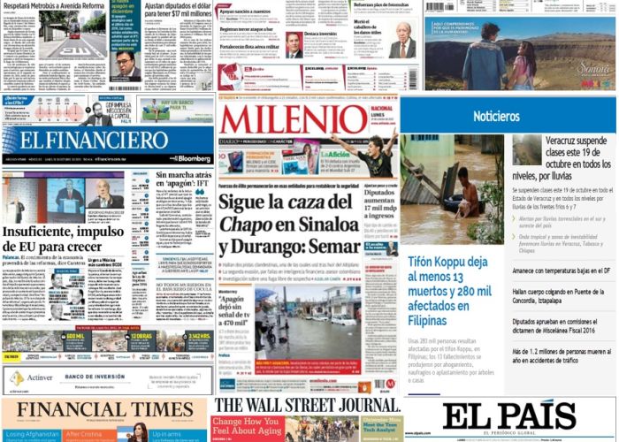 Las principales portadas en la prensa de México y el mundo del 19 de octubre.