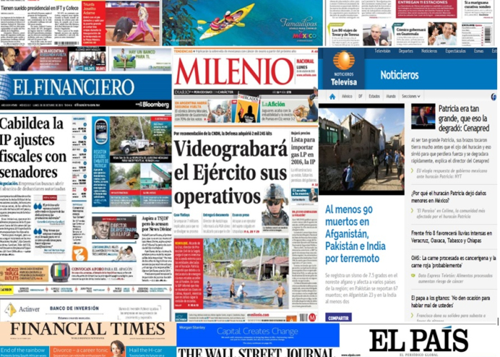 Las principales portadas en la prensa de México y el mundo del 26 de octubre.