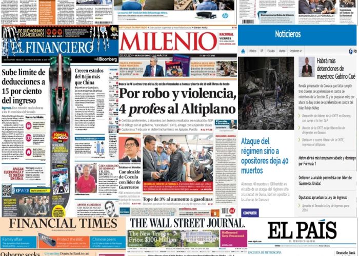Las principales portadas en la prensa de México y el mundo del 30 de octubre.