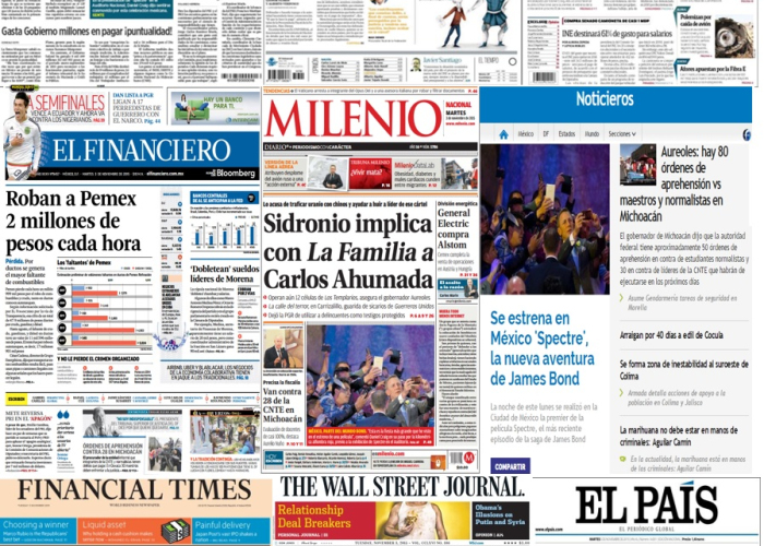 Las principales portadas en la prensa de México y el mundo del 3 de noviembre.