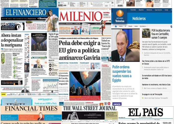 Las principales portadas en la prensa de México y el mundo del 6 de noviembre.
