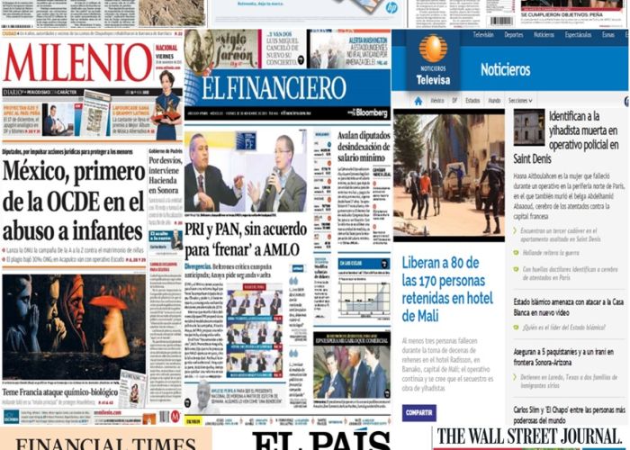 Las principales portadas en la prensa de México y el mundo del 20 de noviembre.