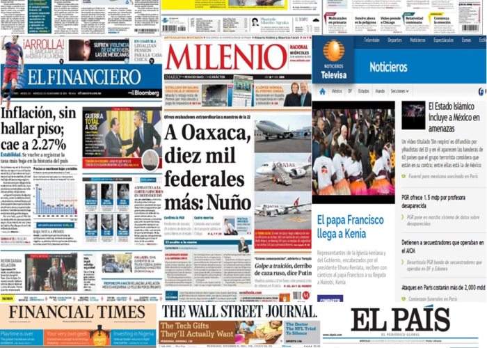 Las principales portadas en la prensa de México y el mundo del 25 de noviembre.