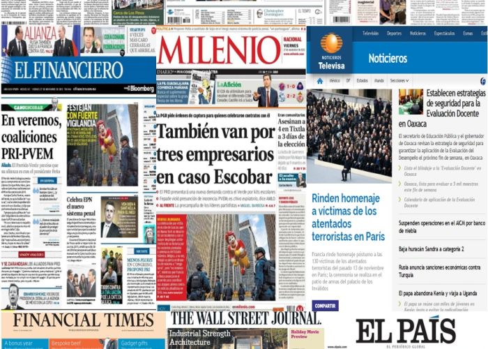 Las principales portadas en la prensa de México y el mundo del 27 de noviembre.