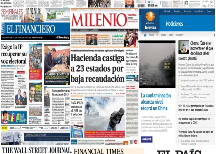 Las principales portadas en la prensa de México y el mundo del 30 de noviembre.