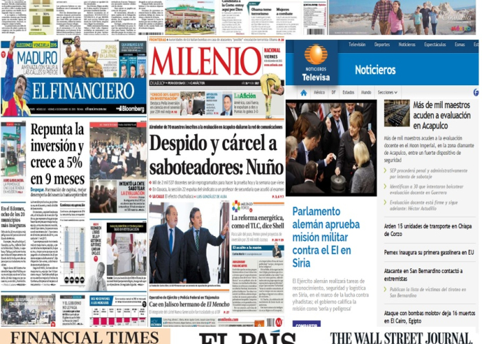 Las principales portadas en la prensa de México y el mundo del 4 de diciembre.