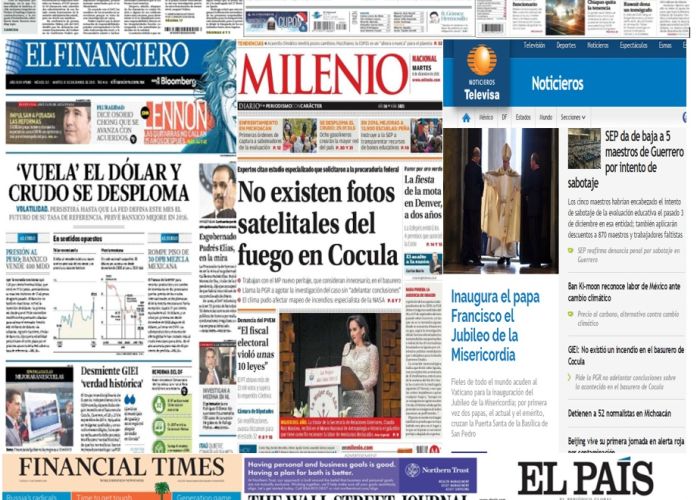 Las principales portadas en la prensa de México y el mundo del 8 de diciembre.