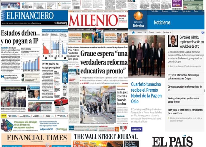 Las principales portadas en la prensa de México y el mundo del 10 de diciembre.