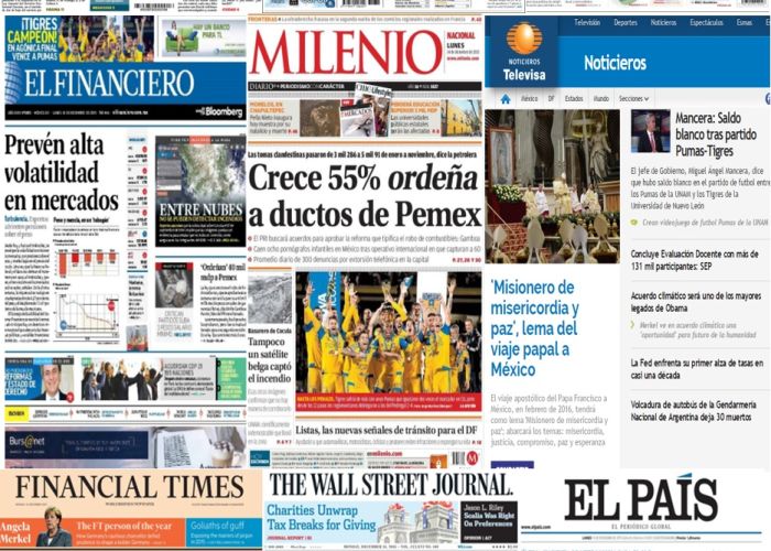 Las principales portadas en la prensa de México y el mundo del 14 de diciembre.