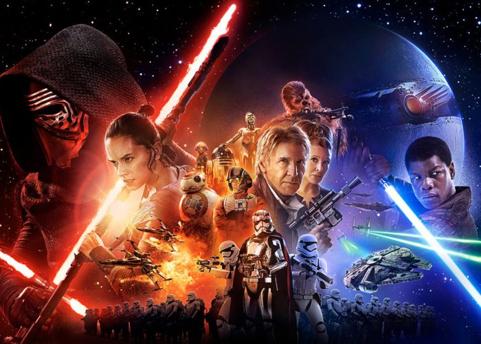 The Force Awakens, dirigida por J.J. Abrams y protagonizada por Harrison Ford, Carrie Fisher, Mark Hamill, Daisey Ridley, John Boyega, Oscar Isaac y Adam Driver