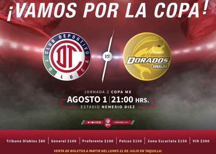 Los Diablos Rojos se enfrentan a Dorados de Sinaloa en la Copa Mx
