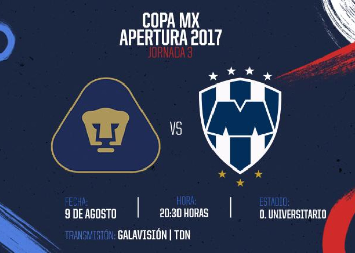 Pumas recibe a Monterrey en la Jornada 3 de la Copa Mx