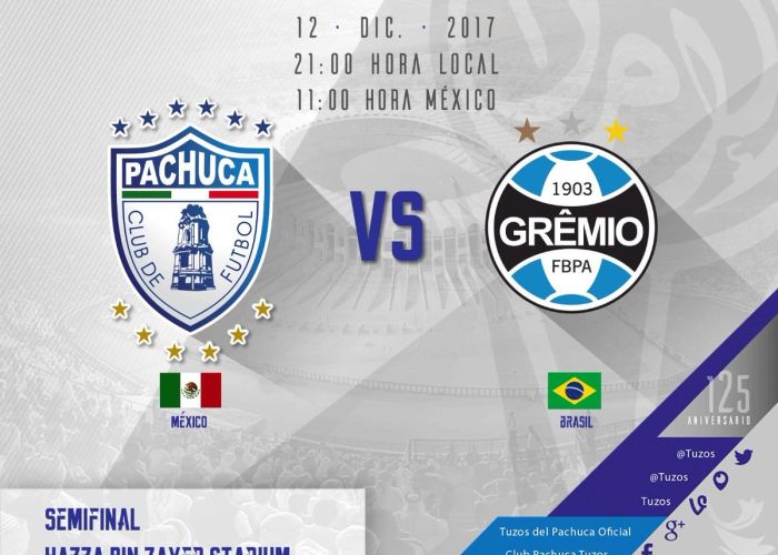 Pachuca juega la semifinal con Gremio. Foto: Pachuca/Twitter @Tuzos
