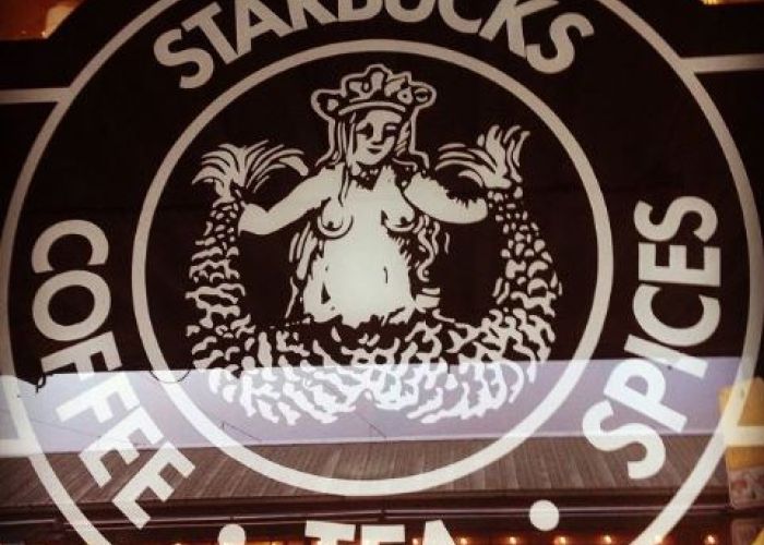 Logo original de Starbucks que aún se encuentra en su primera tienda de Seattle.