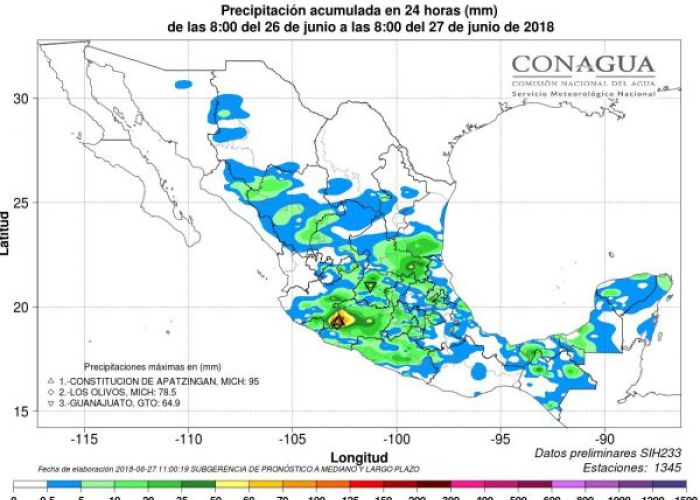 Informe de lluvias Servio Meteorológico Nacional Foto: Servicio Meteorológico Nacional