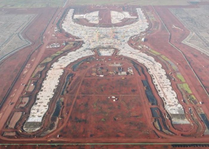 Vista aérea del terreno de Texcoco donde se construye el NAIM. Foto: Santiago Arau.