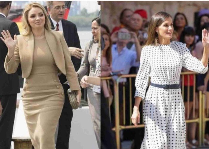 Angélica Rivera usando un conjunto de 41 mil pesos y Letizia de España con un vestido de 2 mil 600 pesos. (Edición: Arena Pública).