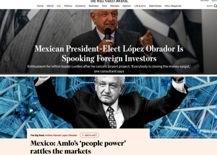Artículos del WSJ y FT sobre López Obrador publicados el 24 y 25 de noviembre