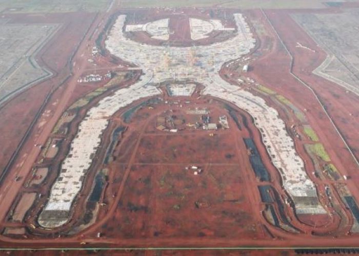 Vista aérea del terreno de Texcoco donde se construye el NAIM. Foto: Santiago Arau.