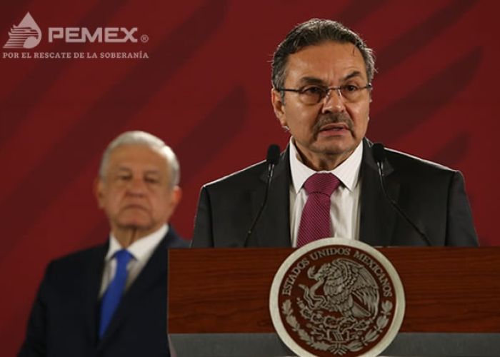 Octavio Romero, director de Pemex, en conferencia de prensa el martes 16 de julio.