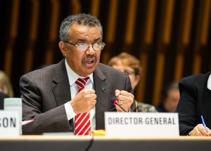 El director general de la Organización Mundial de la Salud (OMS), Tedros Adhanom, en una intervención ayer durante la Junta Ejecutiva de la organización (Foto: Twitter @WHO)