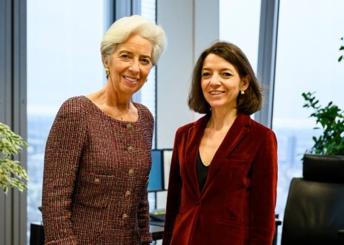 Christine Lagarde, presidenta del Banco Central Europeo, y Laurence Boone, economista en jefe de la OCDE, en una reunión el 20 de febrero (Foto: Twitter @Lagarde) 