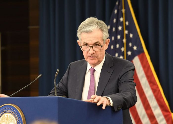 Jerome Powell, presidente de la Reserva Federal (FED) de Estados Unidos en una conferencia de prensa.