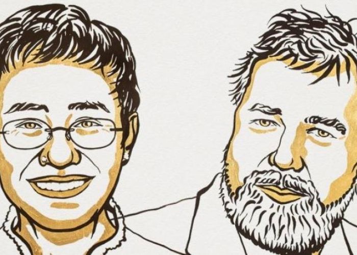 Maria Ressa y Dmitry Muratov son reconocidos por su labor periodística. (Foto: The nobel Prize)